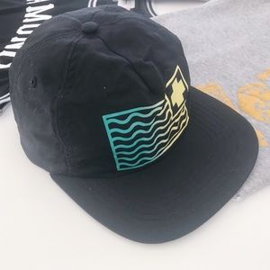 Pink Dolphin Black Hat with Blue and Yellow Design